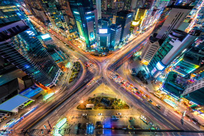 交通,都市风景,首尔,高视角,水平画幅,夜晚,无人,户外,现代,夜生活