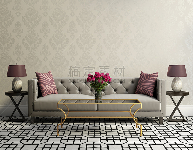 沙发,灰色,起居室,高雅,简单,天鹅绒,古典式,灯,家具,现代