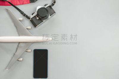 相机,个人随身用品,飞机,灰色背景,周末活动,旅途,带子,信函,玩具,边框