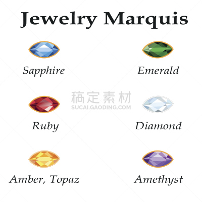 组物体,珠宝,marquis,分离着色,横截面,背景分离,计划书,华贵,想法,贵重宝石