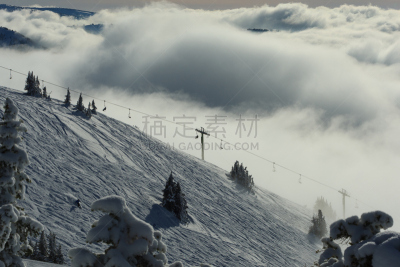 粉末状雪,雾,高视角,塔夷,水平画幅,地形,无人,怀俄明,滑雪运动,户外