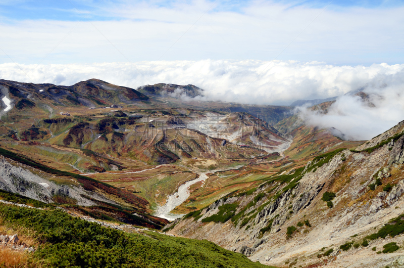 富山,山,秋天,全景,看风景,室堂,天空,北陆地区,里山,沟壑