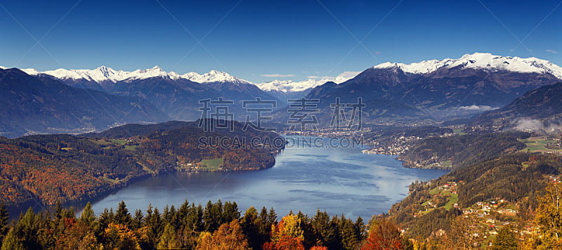 早晨,湖,奥地利,秋天,风景,卡林斯亚,水,天空,水平画幅,山