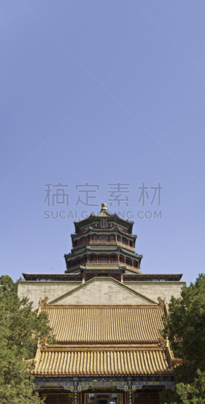 北京,颐和园,佛香阁,标语,西班牙王后索菲亚,万寿山,清朝,垂直画幅,纪念碑,天空