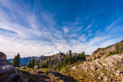 徒步旅行,贝克尔山,都市风光,锐角,居住区,自然,美国,水平画幅,舒克森山,雪
