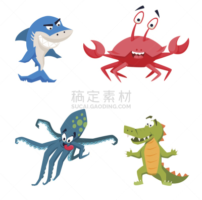 鲨鱼,鳄鱼,螃蟹,章鱼,热带鱼,菜单,贺卡,热带气候,从容态度,动物