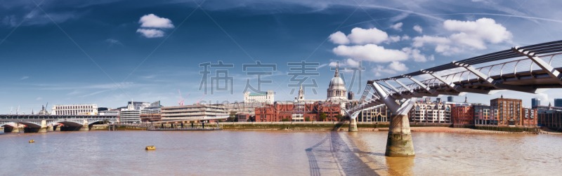 全景,伦敦,千年桥,水,天空,水平画幅,无人,泰晤士河,英格兰