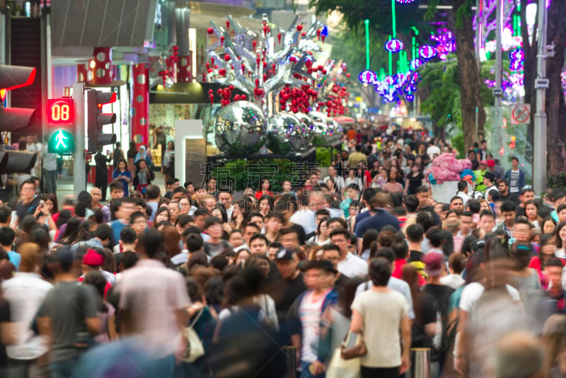 乌节路,拥挤的,季节,新加坡市,新加坡,行人交叉路标志,通行指示灯,步行区,购物中心