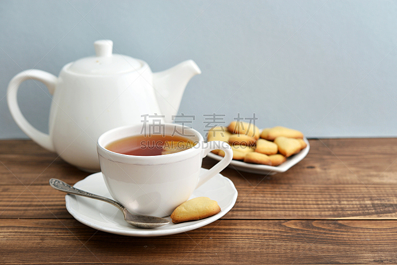 饼干,茶杯,下午茶,餐具,早餐,水平画幅,木制,无人,蓝色,传统