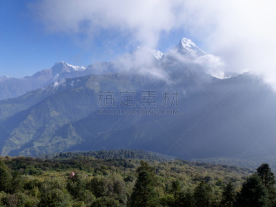山,尼泊尔,安娜普娜山脉群峰,天空,台阶,水平画幅,云,雪,无人,喜马拉雅山脉