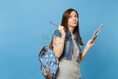 儿童,背包,女人,学生,笔记本,大学,牛仔,教育,考试,担心