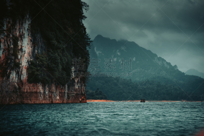 泰国,雨林,山,湖,万伦,木筏,热带气候,云,河流,热带树