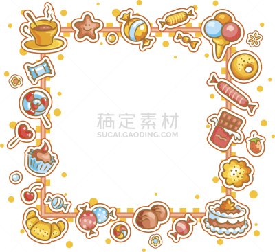 边框,方形画幅,与众不同,糖果店,绘画插图,留白,饼干,无人,蛋糕,烘焙糕点