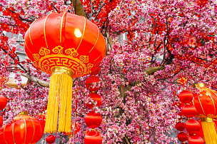 中国灯笼,传统节日,新年前夕,中国元宵节,运气,灯笼,阳光光束,新的,水平画幅,无人