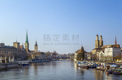 苏黎士,利马特河,水,天空,水平画幅,无人,古老的,户外,钟