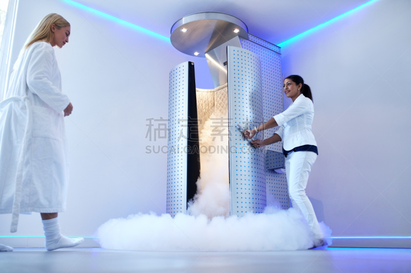 冷冻疗法,女人,全身像,低温生物学,室内管弦乐队,药箱,氮,寒冷,桑拿浴