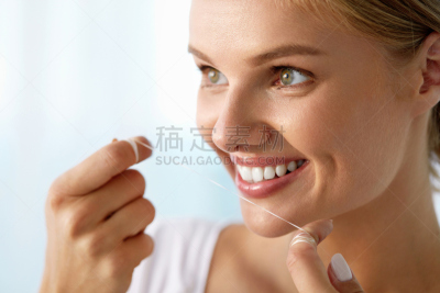 牙线,女人,人的牙齿,自然美,白色,美,变形链球菌,水平画幅,使用嘴巴