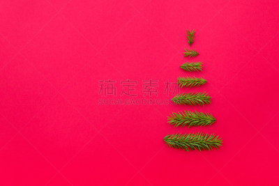 留白,符号,圣诞树,枝,杉树,红色背景,贺卡,新的,水平画幅