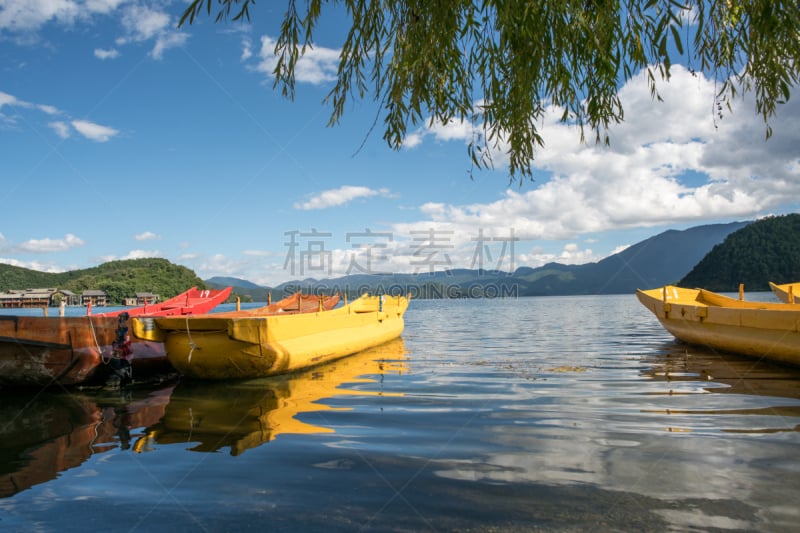 风景,泸沽湖,水,天空,水平画幅,云,无人,户外,湖,山