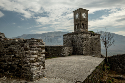 吉洛卡斯塔,古城,阿尔巴尼亚,钟塔,水平画幅,地拉那,建筑,乡村,欧洲,旅行者