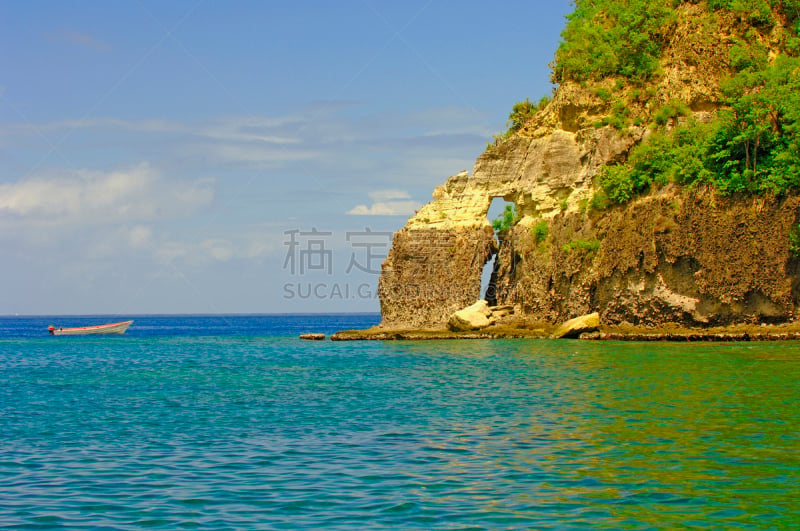 圣卢西亚,洞穴,火山,天空,法国海外领土,迎风岛,向风岛,水平画幅,无人,蓝色