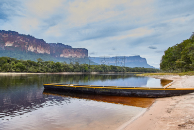 canaima,河岸,船,南美,水,天空,美,水平画幅,沙子,瀑布