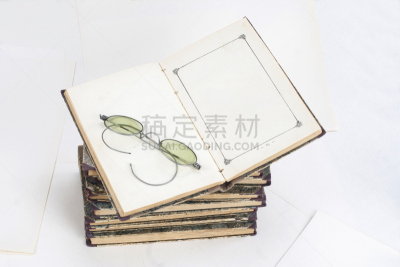 古老的,书,白色背景,分离着色,眼镜,贺卡,智慧,书页,金属,过去