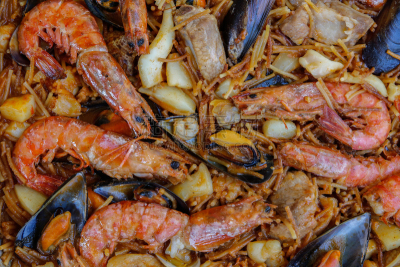 西班牙海鲜饭,海蚌,水平画幅,贻贝,无人,膳食,法式食品,海产,明虾,虾