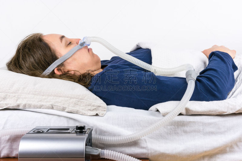 女人,制造机器,后背,睡眠呼吸暂停,呼吸装置,面罩,呼吸机,呼吸系统,侧面像,水平画幅