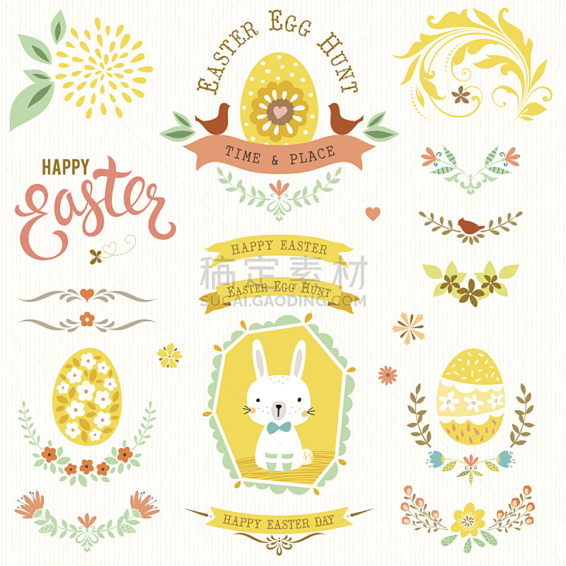 复活节,幸福,兔子,月桂花冠,可爱的,华丽的,贺卡,背景分离,边框,复古风格