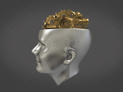 脑,智慧,黄金,人的头部,机件,抽象,三维图形,自行车齿轮,工作,锻炼