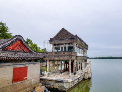 北京,石舫,颐和园,过时的,传统,华丽的,公园,龙舟,船,古董