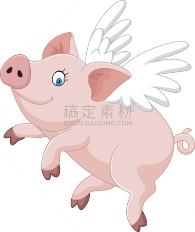 可爱的,猪,卡通,秘密,农业,背景分离,翅膀,动物,小猪扑满,想法