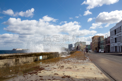 玛丽卡大道,滨水,哈瓦那,高架铁路铁轨,水平画幅,码头,建筑,无人,路