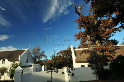 秋天,乡村,白色,水平画幅,彩色图片,茅屋屋顶,无人,山形墙,开普荷兰式,摄影