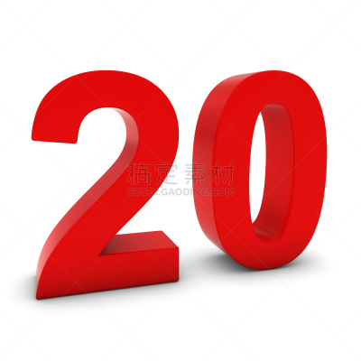 数字20,阴影,红色,白色,三维图形,财务数据,分离着色,形状,无人,性格