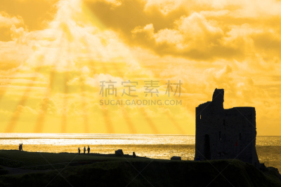 巴利巴宁,旅行者,城堡,凯瑞郡,天空,度假胜地,地名,水平画幅,古老的,大西洋