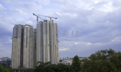 建筑业,水平画幅,建筑,建筑外部,房屋,高大的,起重机,公寓,职业,彩色图片