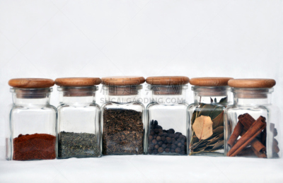 玻璃杯,香料,数字6,芳香的,水平画幅,胡椒,多香果粉,红辣椒,辣椒,草本