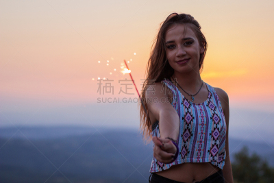 闪烁发光,青年人,拿着,女孩,自然美,天空,四肢,彩妆,夏天,光