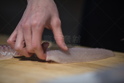 生鱼片,海产,清新,切片食物,工艺品,板前厨师,鲑鱼排,商业厨房,餐刀,正面视角