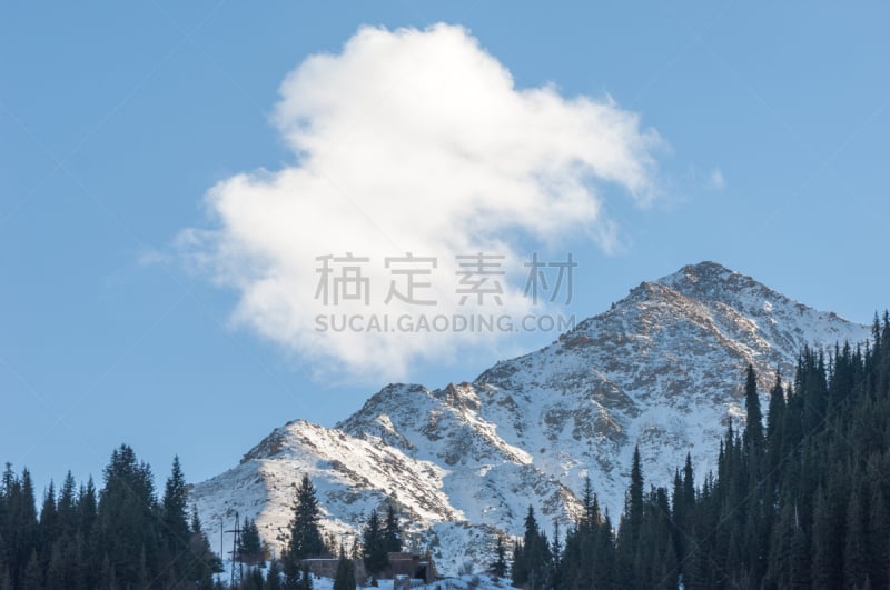 天山山脉,水平画幅,山,雪,无人,早晨,户外,冬天,黎明,清新