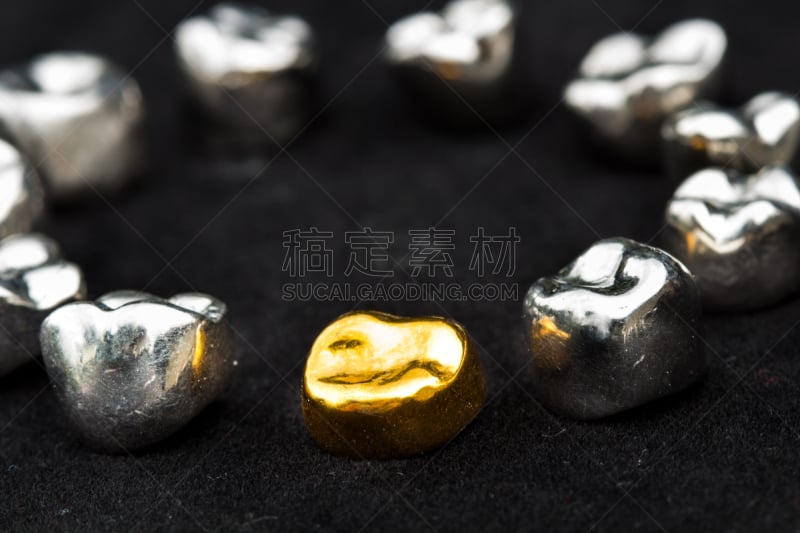 金属,黄金,牙齿,黑色,口腔卫生,王冠,正面视角,美,牙冠,新的