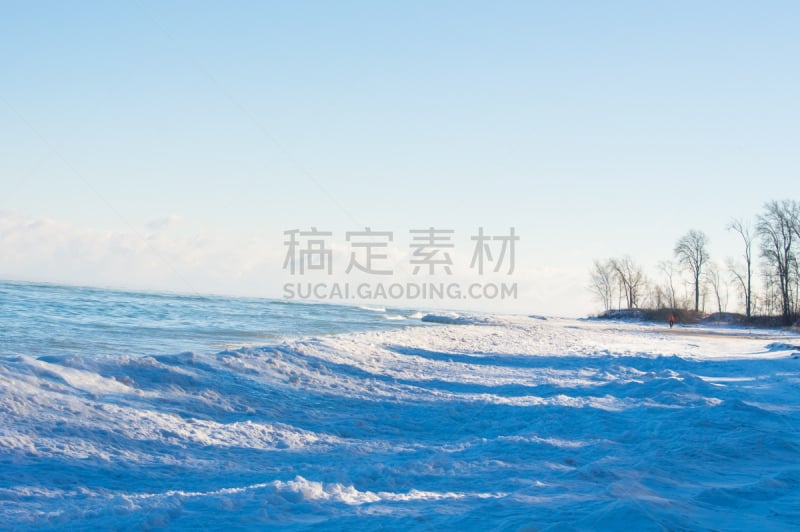 海滩,哈灵顿,威斯康星,州立公园,人行桥,瀑布,水平画幅,雪,苔藓,户外