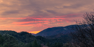 塞文山区,黎明,天空,美,水平画幅,云,山,无人,早晨,夏天