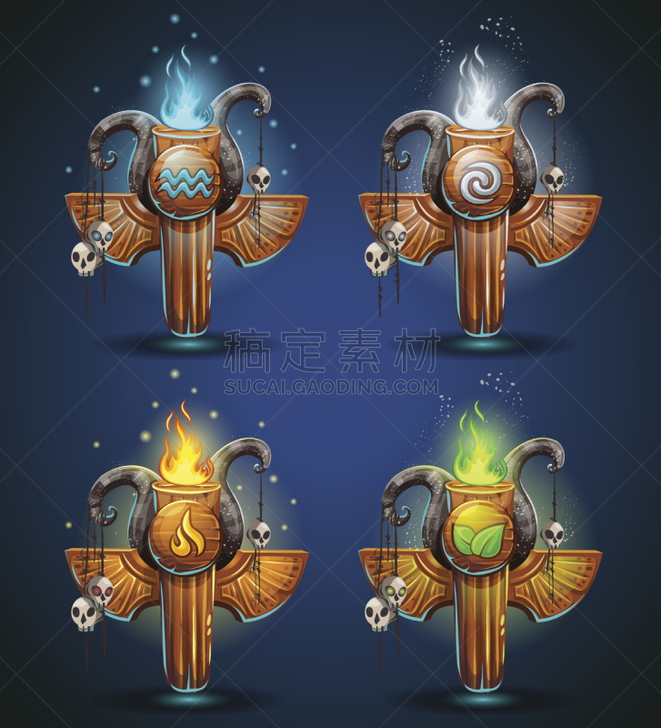 萨满,图腾柱,符号,四元素,道教,魔杖,神父,男巫,魔法符咒