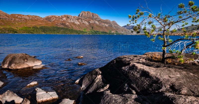 苏格兰湖,山,思李欧克山,马瑞湖,水平画幅,地形,无人,苏格兰,夏天,户外