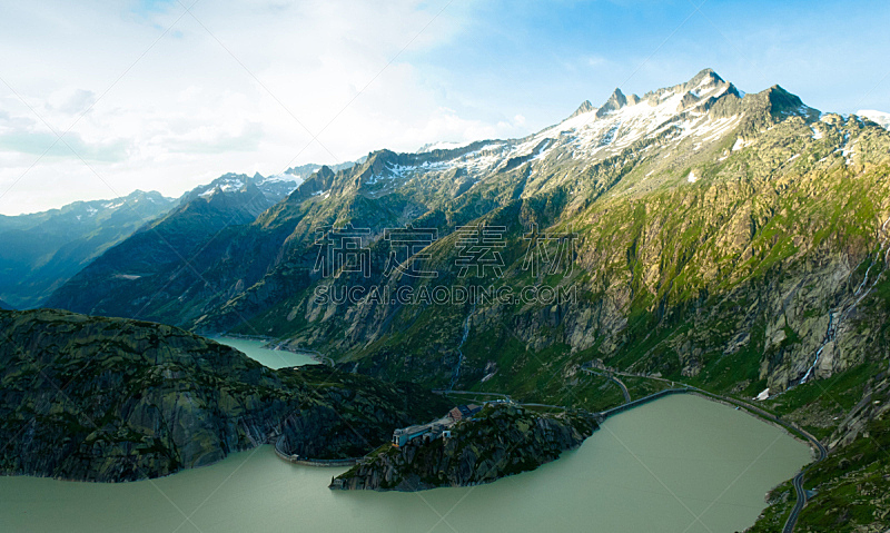 湖,瑞士阿尔卑斯山,水,美,水平画幅,无人,夏天,水库,户外,草