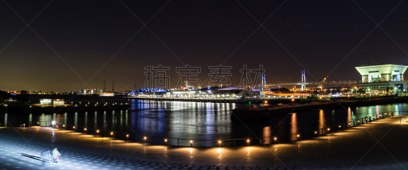 横滨海湾大桥,海湾,远距离,空的,照明设备,现代,著名景点,水湾,户外,横滨高速铁路