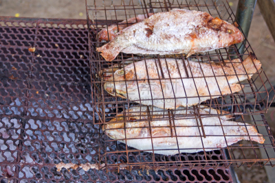 罗非鱼,格子烤肉,泰国,鱼肉,街市,丽体鱼,尼罗河,水平画幅,无人,莳萝